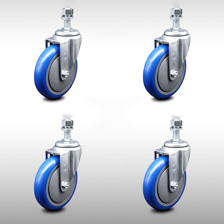 Service Caster 5 Inch SS Blue Polyurethane Wheel Swivel 1/2 Inch Threaded Stem Caster Set SCC SCC-SSTS20S514-PPUB-BLUE-121315-4